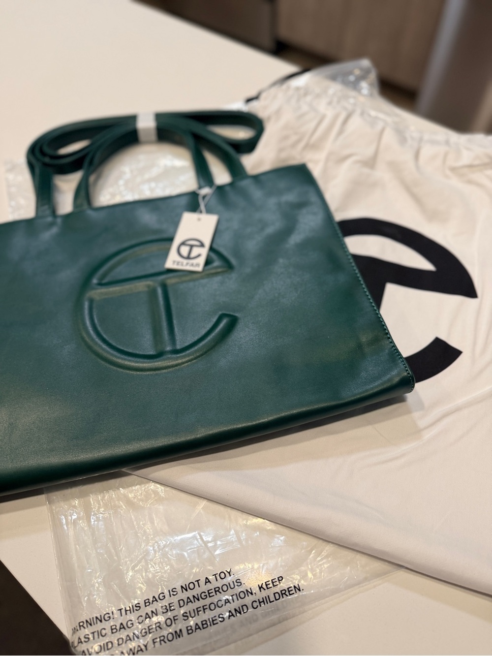 Telfar Medium Shopping Bag Dark Olive Vegan Leather With Dust Bag